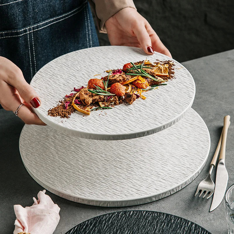 Ceramic Western Food Plate Barbecue steak plate Hotel commercial cake and dessert tray White Dim sum plate Circular flat dishes