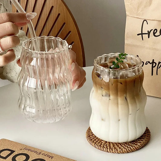 Coffee Mug Transparant Drinking Glass Cup Creative Wave Shape Iced Tumbler Cup Juice Milk Tea Mug Drinkware Water Glasses Ripple