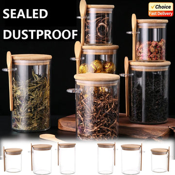 200/550/700ML Airtight Spice Jars with Lids Spoons Transparent Food Storage Containers Kitchen Organizer Pantry Supplies
