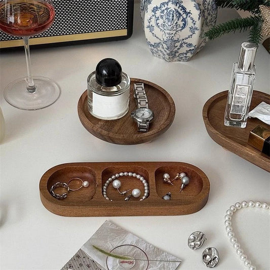 Retro Japanese Solid Wood Tray Earring Jewelry Plate Perfume Shelf Cosmetics Storage Entrance Key Storage Tray Home Decorations