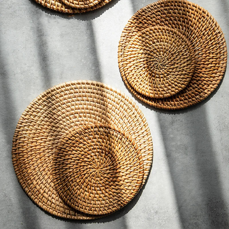 6Pcs Drink Coasters Set For Kungfu Tea Accessories Round Tableware Placemat Dish Mat Rattan Weave Cup Mat Pad Diameter 8Cm