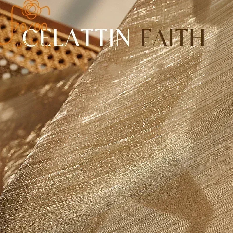 French Light Luxury Dreamy Shiny Gauze Curtains for Living Room Balcony Partition Curtains Decoration White Gauze Window Screens