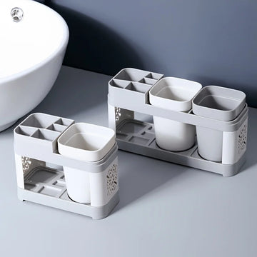 Chic Hollow Design Toothbrush & Toothpaste Holder Set with Drain - Ideal for Bathroom Organization Home Decor
