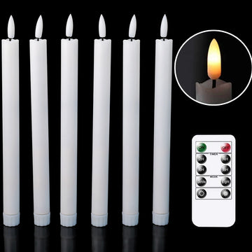 3 or 6 Pieces Flameless Flickering LED Taper Candles With Warm Yellow Light,6.5/10 Inch Short Battery Window Christmas Candles