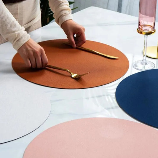 1/4/10Set Round PU Faux Leather Placemats and Coasters Set Double Color Elegant Dining Table Mat Pad Party Desktop Decoration
