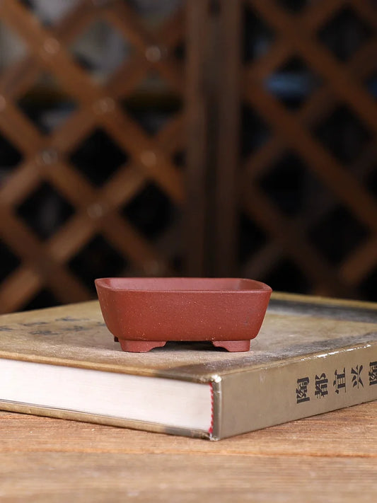 Purple Sand Round Angle Rectangle Bonsai Pot,Small Plant, Traditional Chinese Garden Decoration