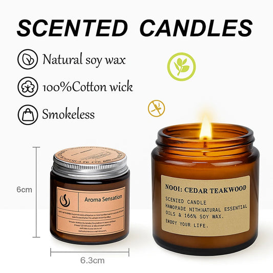 Smokeless Soy Wax Scented Candle 100g-Rosemary Aroma in Amber Glass Jar/ Aromatherapy Candle For Sleep/Home/Gift