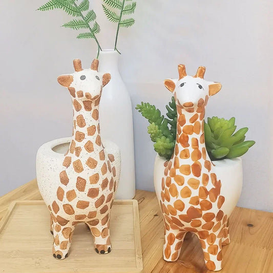 Tingle-Cartoon giraffe Ceramic Flower Pot, Modern Home Balcony Garden Decoration, Animal Ornament, Succulent Plant Pot