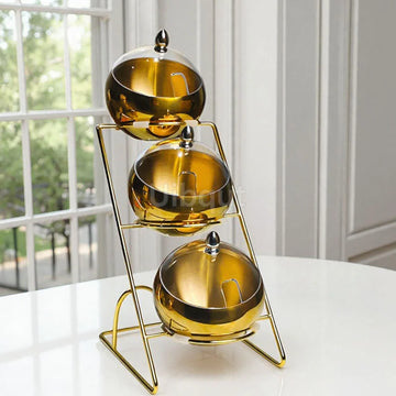 Stainless Steel Oblique mouthed Sauce golden Bowl rack Hot Pot Buffet Seasoning basket Jar dish Container Salad Spherical Bowl