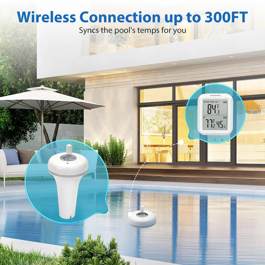 INKBIRD Wireless Pool Thermometer Set Floating Pool Thermometer with Indoor Temp Humidity Monitor for Hot Spring,Small Pond