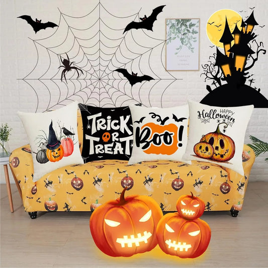 Spooky Halloween Pillow Covers: Trick or Treat, Happy Halloween, Boo! Sofa cushion cover, holiday party decoration, gift
