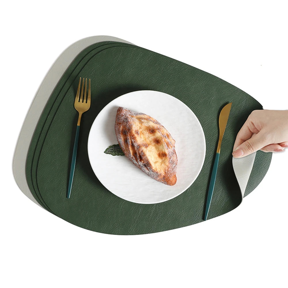 Nordic Teardrop PU Placemats Double-Sided Cowhide Texture,Waterproof Oil-Proof Set (1/2/4/6/10 Pcs) Dining Table,Hotel Home Deco
