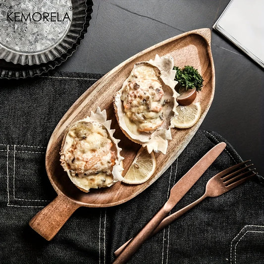 KEMORELA 1PCS Serving Wooden Tray Restaurant Western Food Plate Japanese Creative Breakfast Wooden Plate Sushi Dessert Fruit