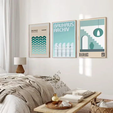 Light Blue Minimalist Bauhaus Line Poster Minimalist Abstract Gallery Living Room Decoration Canvas Painting Wall Art