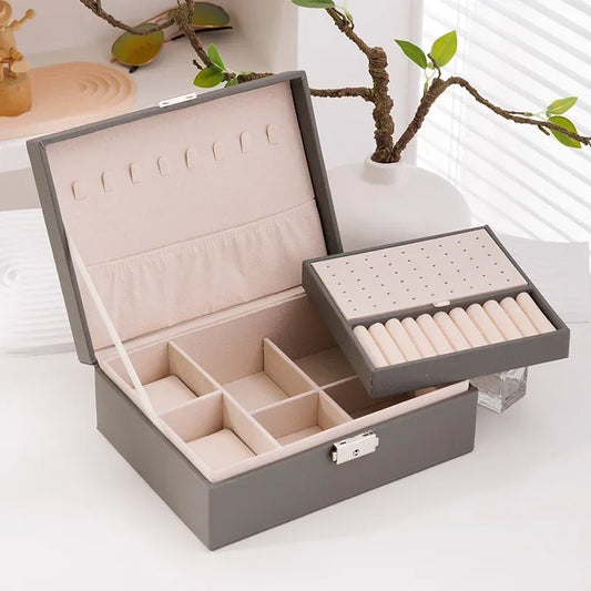 Luxury PU Leather Jewelry Box – Multi-Layer Organizer with Lock, Ring, Necklace & Earring Storage Case | Naturalbuilthome