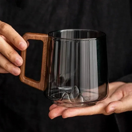 High Temperature Resistant Office Household Wood Handle Guanshan Green Tea Glass Cup Borosilicate Glass Cup