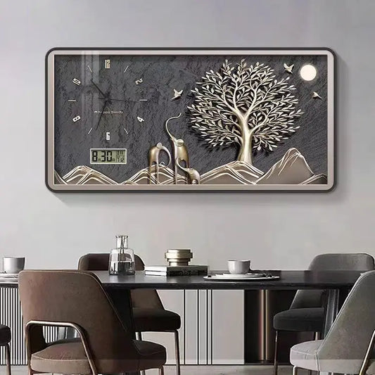 New dining room decorative painting with clock living room perpetual calendar wall clock Silent electronic clock