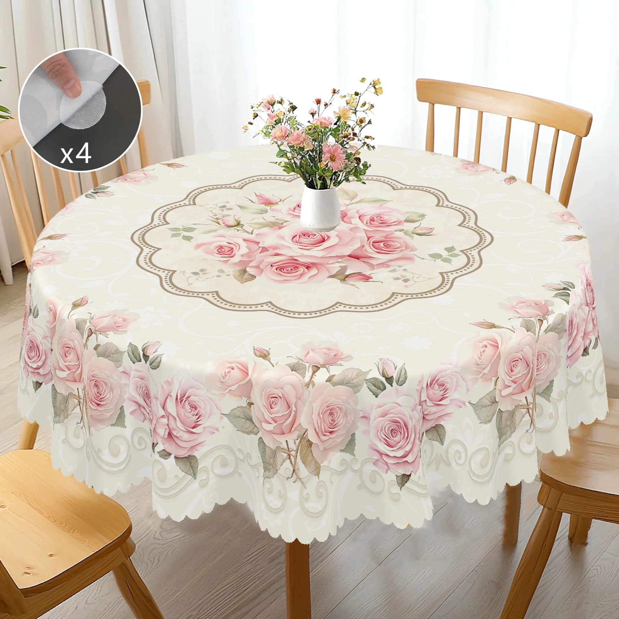 1 Piece of Spring and Summer Floral Round and Square Tablecloth, Available in Various Sizes, Retro Rose Design Pattern Printed Decorative Tablecloth, Spring Decoration, Tablecloth for Home Kitchen, Picnic, Gift