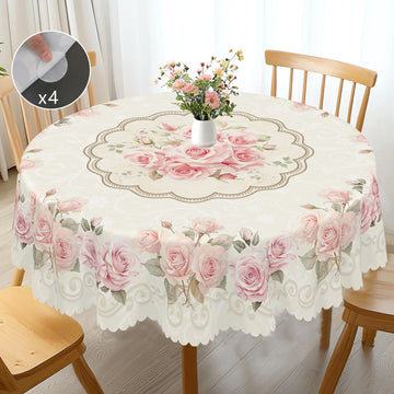 1 Piece of Spring and Summer Floral Round and Square Tablecloth, Available in Various Sizes, Retro Rose Design Pattern Printed Decorative Tablecloth, Spring Decoration, Tablecloth for Home Kitchen, Picnic, Gift