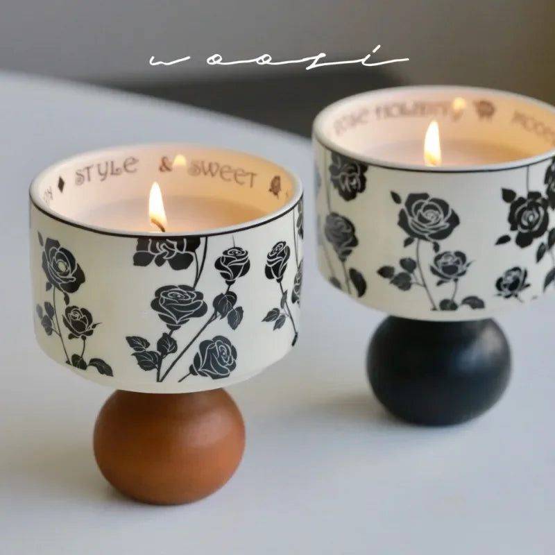 Black Rose Candle Cup High-looking Retro Home Candle Cup Niche Aromatherapy Candle Holiday Gift