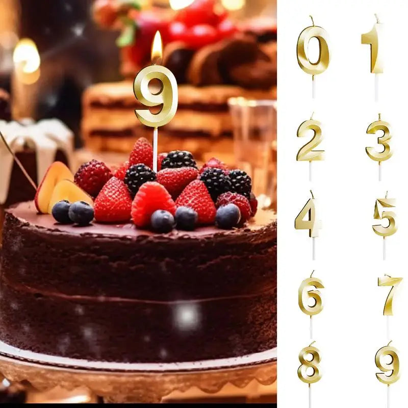 Gold Digital Candle 0 to 9 Number Birthday Cake Candle Cake Topper Candles Smokeless Baked Dessert Candles Wedding Party Decor