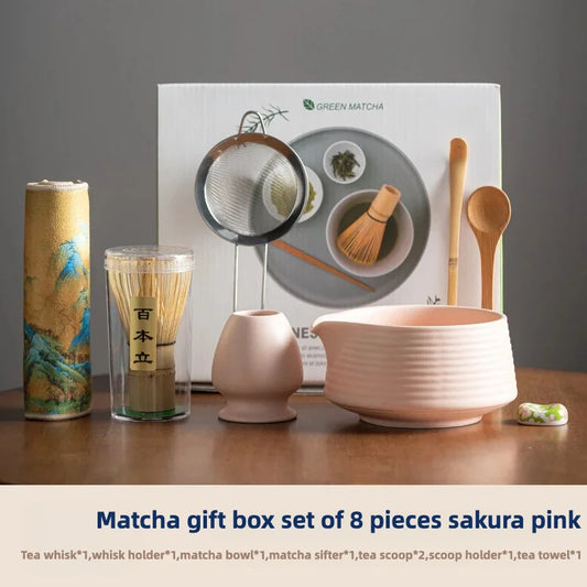2025 Hot 8PCS Premium Matcha Tea Set Japanese Ceremonial Ceramic Bowl Whisky Gift Set Box Starter Kit Sustainable Eco-friendly