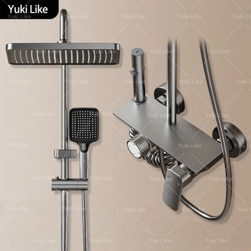 Household Aluminum Shower System Set Multifunction Rotary Knob Hot and Cold Water Pressurize Bathroom Gunmetal Gray Shower Set