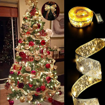 Christmas Decoration LED Ribbon Fairy Lights Christmas Tree Ornaments for Home 2025 DIY Bows Light String Navidad New Year 2026