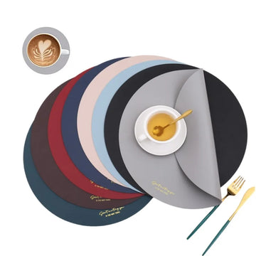 1/2/6Sets Round Table Placemats and Coaster Set Luxury Shaped Fuax Leather PU Coffe Table Mat Cafe Pad Kitchen Accessories Grey