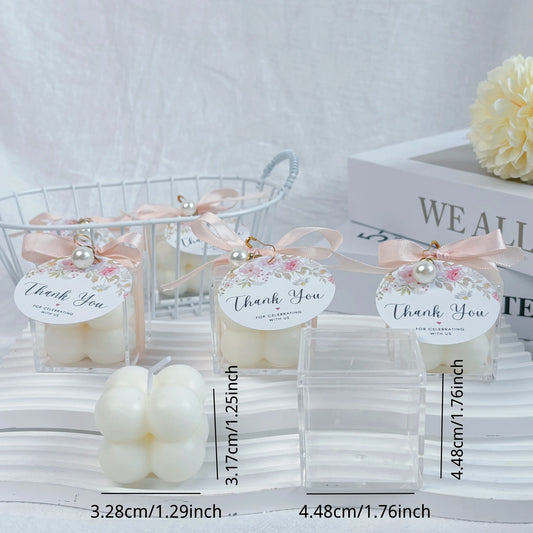 10/20sets Mini Scented Bubble Candles with  Acrylic Boxes, Ribbon & Pearls - Wedding, Bridal Shower, Baby Shower
