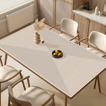 Minimalist Lines Decorative Table Mat Beige Striped Tablecloth Kitchen Full Cover Tablecloth PVC Waterproof Oil Proof Table Mats