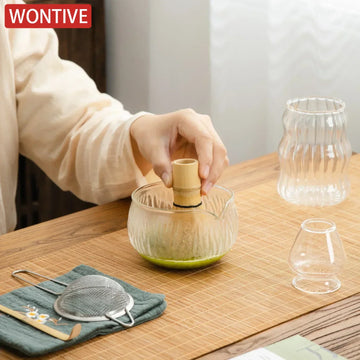 7Pcs Matcha Whisk Set Clear Glass Japanese Matcha Tea Set Matcha Making Kit with MatchaBowl MatchaCup MatchaWhisk