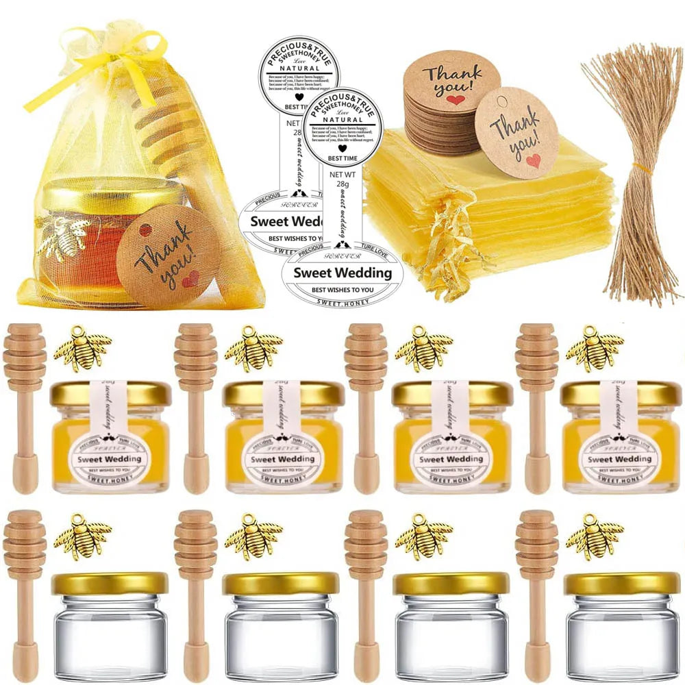 1oz Personalized Guest Gift Honey Jar for Bulk Mini Glass Pot with Wedding Stickers or Small Bottle with Lid Wholesale Lots
