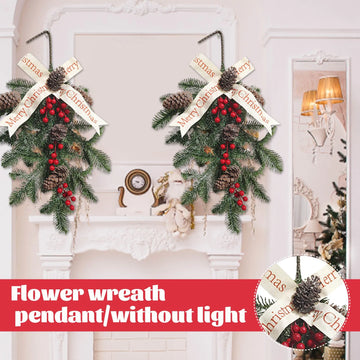 Christmas Wreath Decor Pine Needle Fake Fruit Needle Rattan Wall Hanging Wreath Home Door Garland Crown Table Event Party Suppli
