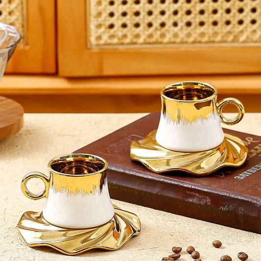High Quality Middle East Saudi Arabia Ceramic Plated Coffee Cup Plate Set Golden Cup and Saucer Gift Box Set