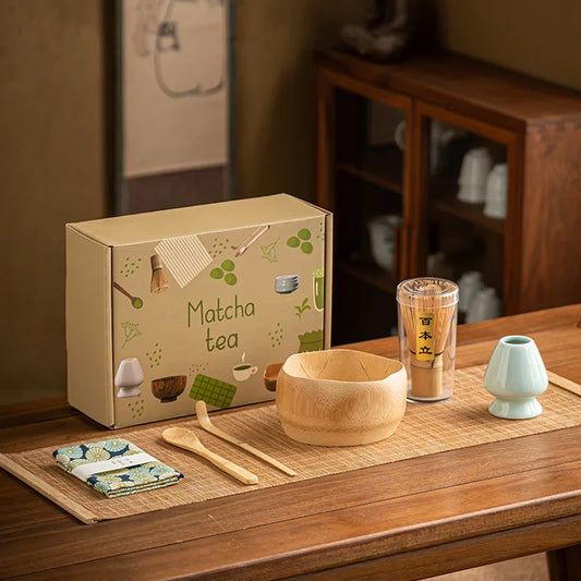 Matcha Tea Set – Bamboo Whisk & Ceramic Chawan Bowl 5-Piece Kit | NaturalBuiltHome