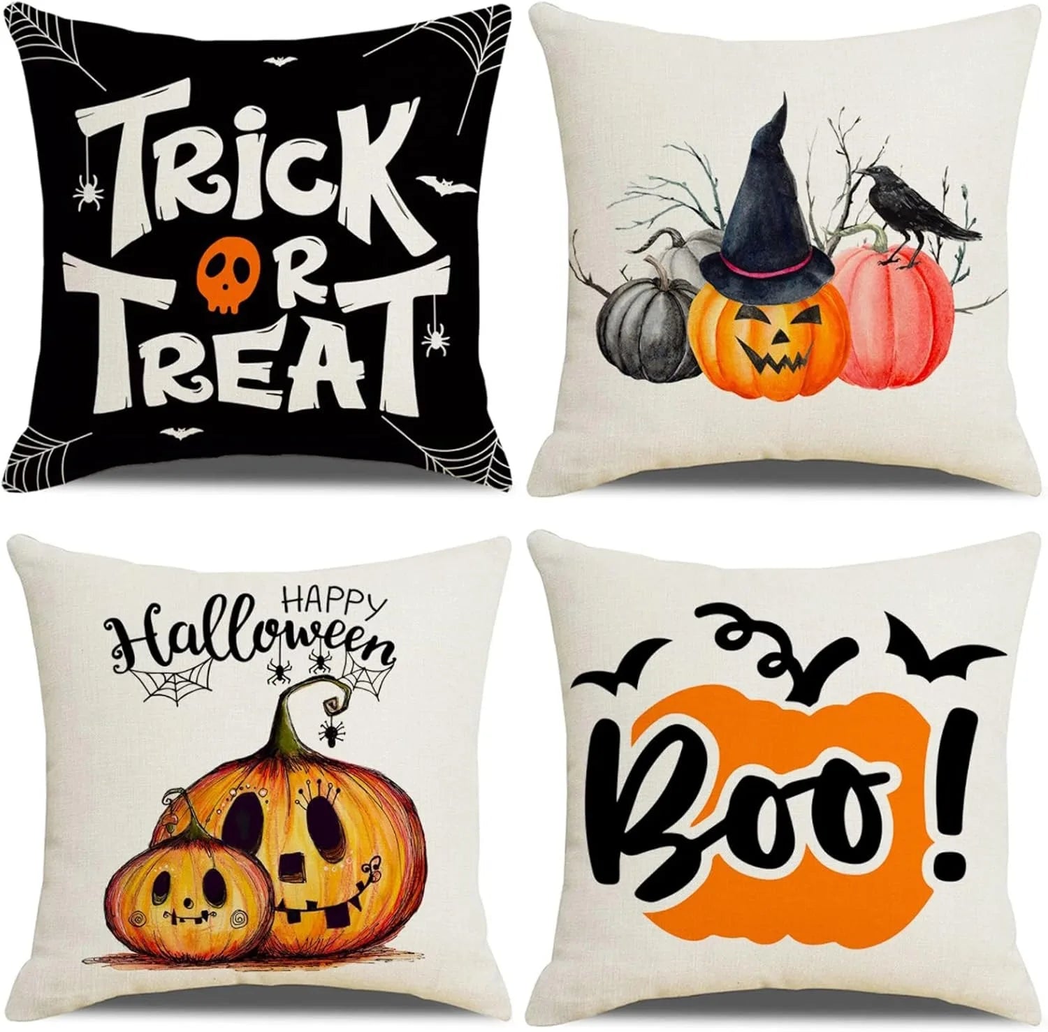 Spooky Halloween Pillow Covers: Trick or Treat, Happy Halloween, Boo! Sofa cushion cover, holiday party decoration, gift