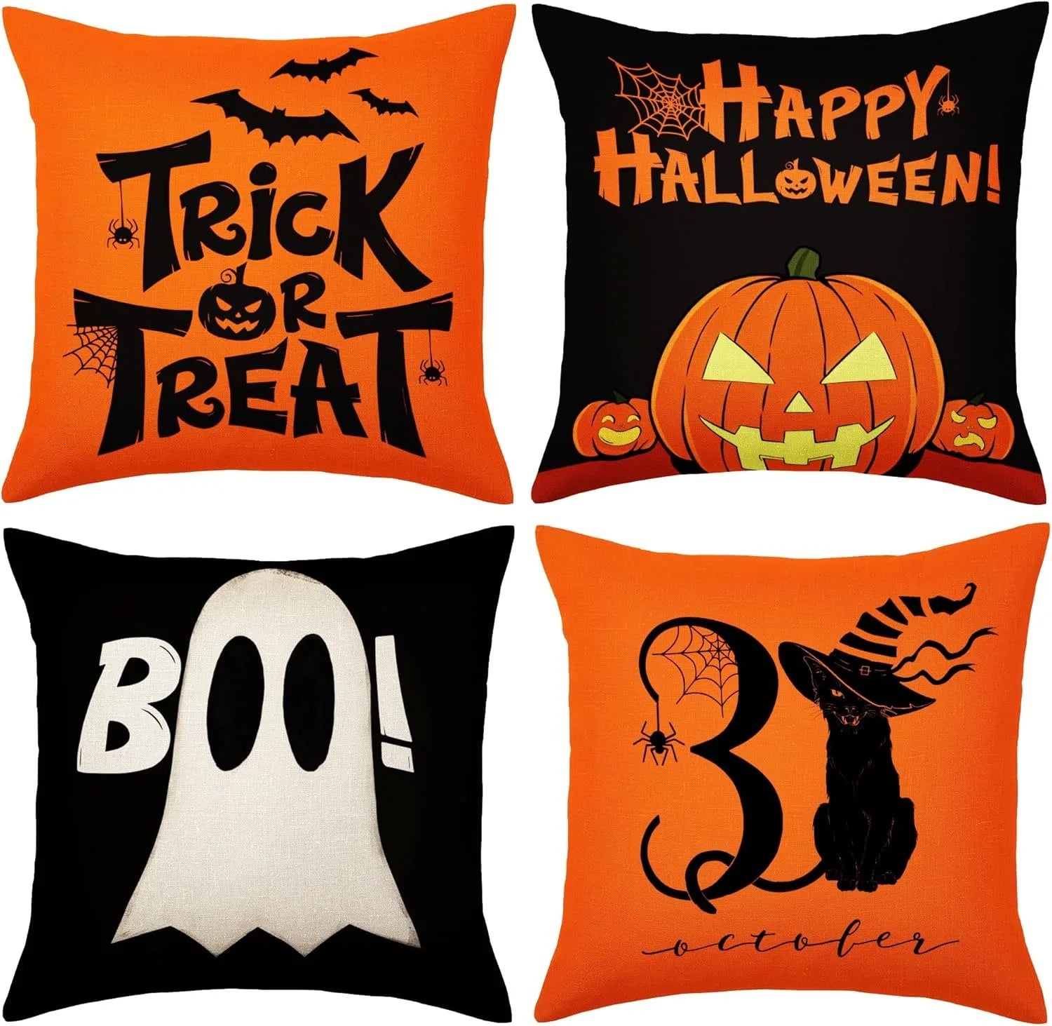 Spooky Halloween Decor: Trick or Treat, Happy Halloween, Boo, and Black Cat with 3 October Pillow Covers Sofa cushion cover,gift