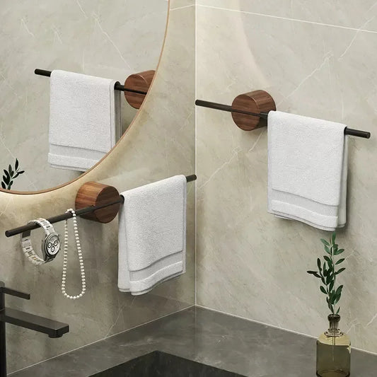 Wood Towel Rack shelves Hanger Bath Towel Holder Wall Hanging Towel Bar Space Aluminum Bathroom Shelf Kitchen Storage Rack