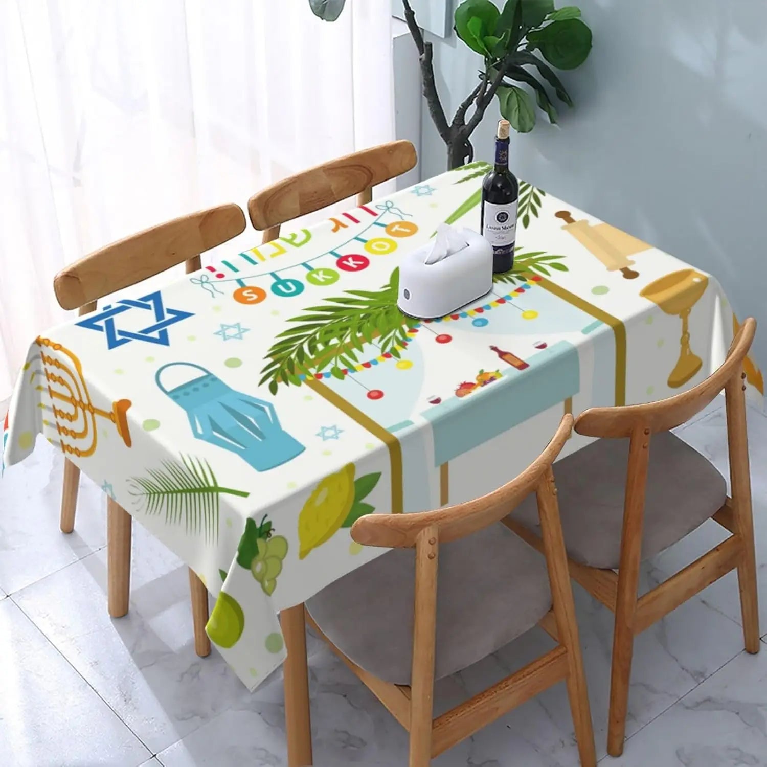 Happy Sukkot Polyester Tablecloth Washable Etrog Lulav Sukkah Waterproof Table Cloths Home Decoration Kitchen Dining Table Decor