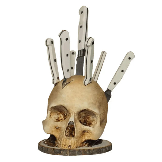 Skull Knife Holder Resin Fruit Chopping Knife Stand Creative Horror Skull Knife Rack Halloween Party Decoration