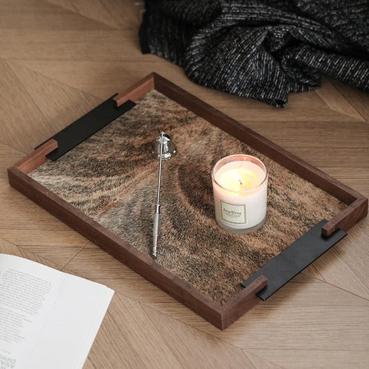 Storage Tray Walnut Rectangular Tray Aromatherapy Candle Storage Tray Living Room Entrance Real Fur Decoration