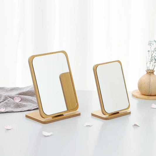 Wooden Makeup Mirror Rotating Desktop - Foldable Portable Table Mirror for Dorm Best Seller
