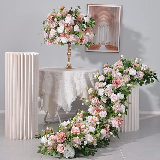 200x45CM Pink Rose Ball Wedding Arch Background Decoration Long Row Flower Table Arrangement Floral Arrangement