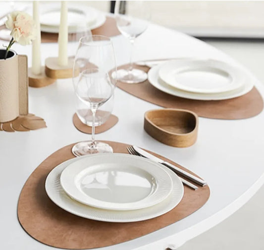 1/4/6Sets PU Leather Placemats and Coasters Waterproof Coffee Kitchen Table Pad Mats Wrinkle Free Kitchen Dining Table Mats