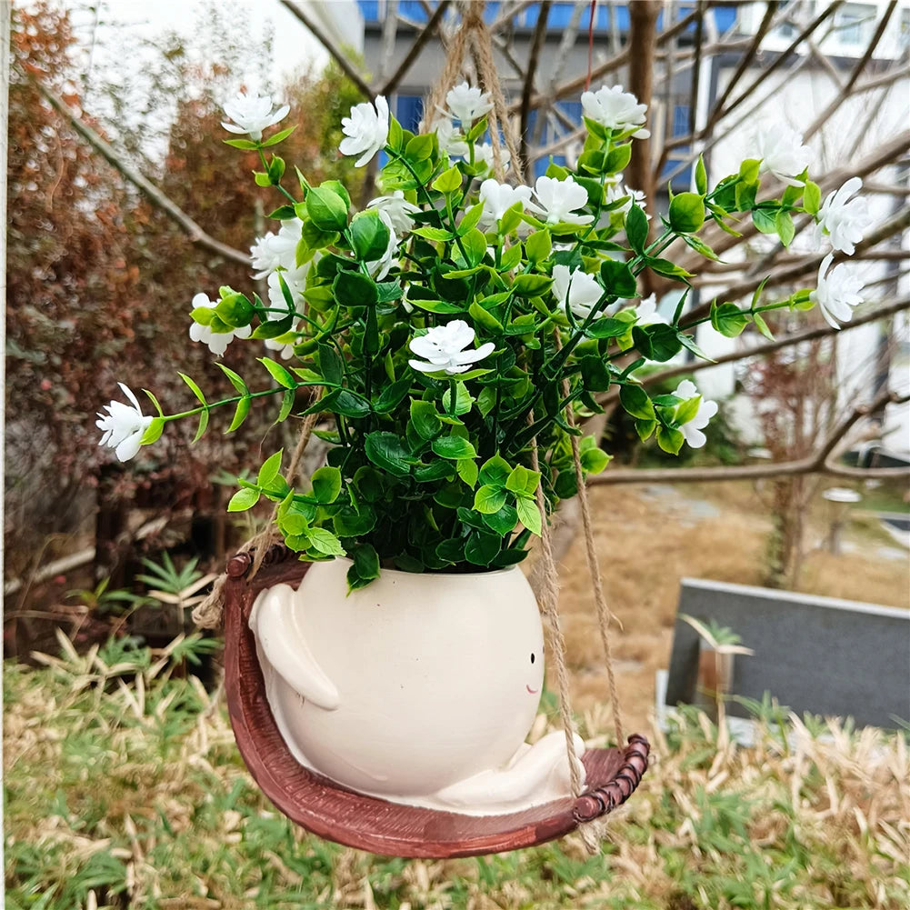 Swing Smile Face Planter Resin Cute Plant Succulent Pots Creative Smile Face Flower Container for Indoor Outdoor Plant