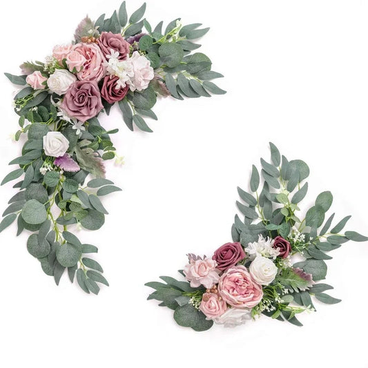50x25CM Artificial Rose Eucalyptus Leaf Lintel Flower Outdoor Wedding Welcome Flower Hotel Decoration Foam Flower