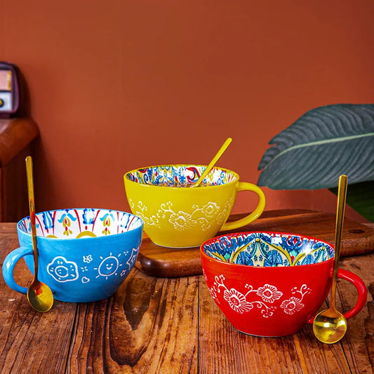 Bohemian Ceramic Breakfast Cup High-Perfect Oat Cup Large Capacity Water Cup Microwave Heated