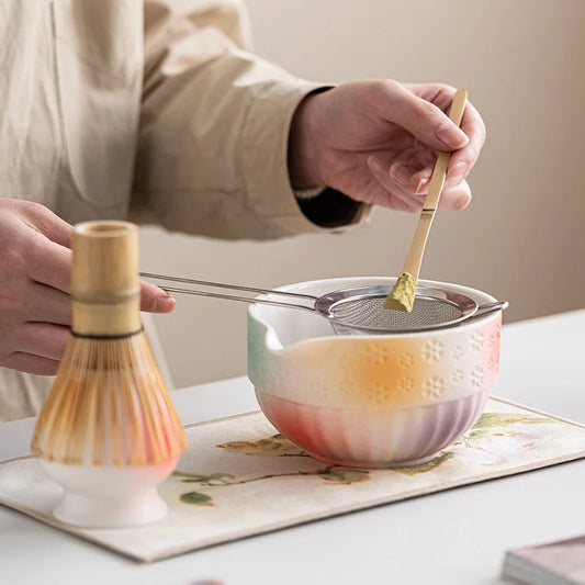 8pcs Japanese Matcha Tea Set – Ceramic Bowl, Bamboo Whisk, Scoop & Sifter – Traditional Matcha Ceremony Kit | NaturalBuiltHome