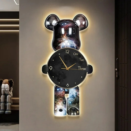Modern Light Wall Clock Bear Large Led Clocks Wall Home Decor Crystal Silent Wall Watch Interior Lamp Living Room Decoration